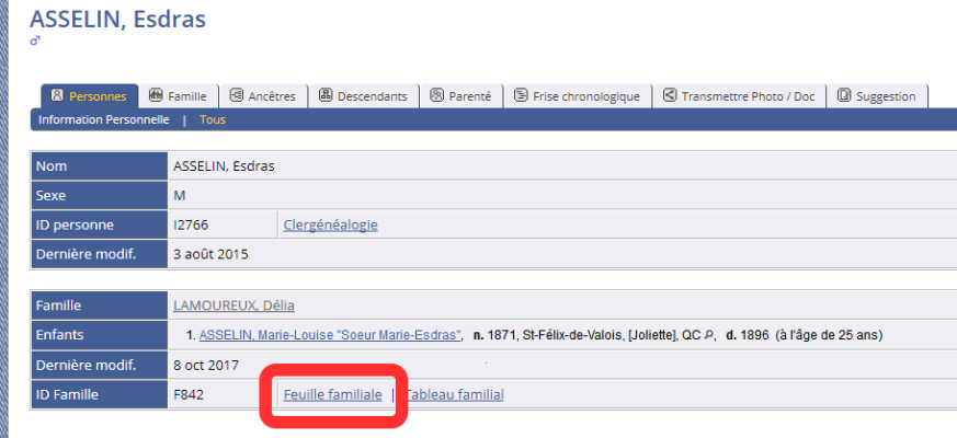 Lien vers la fiche famille