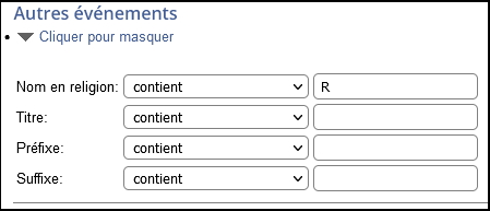 Fenêtre de recherche avancée - Autres évènements - R