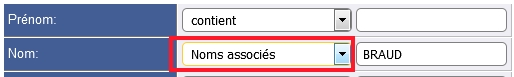 Fenêtre de recherche avancée - Option Noms associés